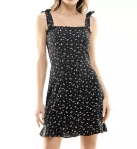 SOCIALITE women's Large NWT Black Ditsy Floral Wide Strap Mini Dress - Picture 1 of 7