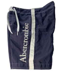 Abercrombie Fitch Y2K Boardshorts Mens Medium Lined Swim Trunks Baggy Spellout - Picture 1 of 15