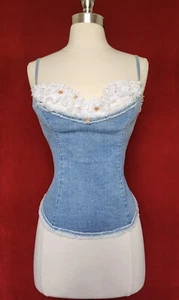 Cinema Zinas Vintage Light Blue Denim Corset W/ Ruffled Bra - Picture 1 of 8