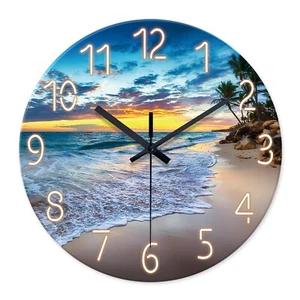 24 Inch Glass Large Wall Clocks for Living Room Decor Palm Tree Battery Wall ... - Picture 1 of 8