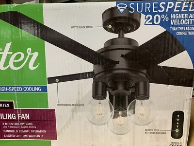 Hunter Hardwick 52'' Matte Black LED Downrod/Flush Mount Ceiling Fan Light Remot - Image 1 of 4