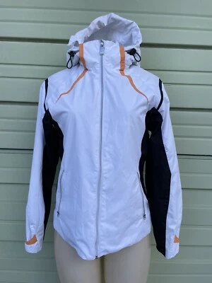 HAWKE & CO Chaqueta Blanca Rendimiento Chaqueta Abrigo Con Capucha Lluvia Impermeable XS #6407 Foto 1 de 4