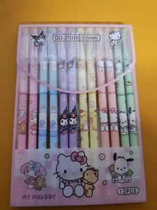 Pluma de tinta negra con punta de aguja Sanrio 12 piezas Kawaii Hello Kitty & Friends ¡colorida! - Imagen 1 de 2