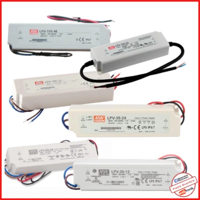 Alimentatore LPV 12V 24V  Mean Well Trasformatore Striscia Led Stagno 230V IP67 - Immagine 1 di 4