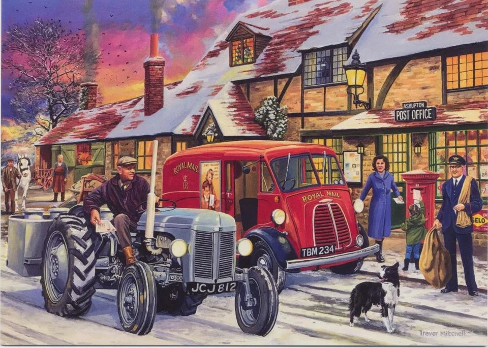 Ferguson Tractor Farmer Farm Scene 1950s 1960s Christmas Xmas Card