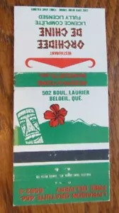 FUNDA TIKI BAR MATCHBOOK: ORCHIDEE DE CHINE BELOEIL QUEBEC MATCHCOVER -D24 - Imagen 1 de 2