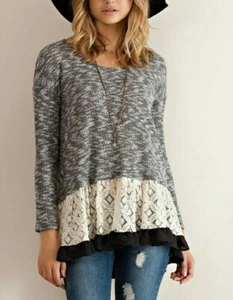 Entro Pullover Damen Volantsaum Handgelenkärmel schwarz creme melange Strick S M - Bild 1 von 4
