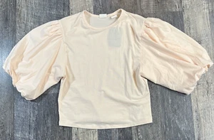 Levi's Women's Short Puff Sleeve Crew Neck Cropped Top Blouse Shirt Size Large - Picture 1 of 10