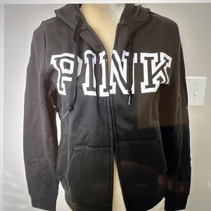 Victoria Secret PINK Black Hoodie White Logo Size Medium* - Picture 1 of 6