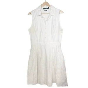 Lauren Ralph Lauren White Eyelet Collared Fit & Flare Shirt Dress Size 10 Pleat - Picture 1 of 13