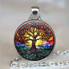 Silver TREE OF LIFE Glass Cabochon Pendant Necklace