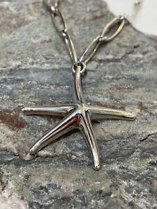 Tiffany & Co. Elsa Peretti Silver 36mm Starfish Pendant Oval Link 16.5" Necklace