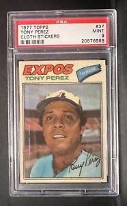 1977 Topps Cloth Stickers #37 Tony Perez PSA 9 MINT HOF Reds Expos