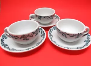 3 CONJUNTOS Buffalo China c.1920s WESLEY pergamino azul taza y platillo artículos de restaurante - Imagen 1 de 7