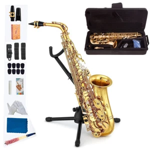 SAX Alto Saxophone Eb E-Flat Saxaphone +Stand Carry Case Mouthpiece for Beginner - Picture 1 of 24