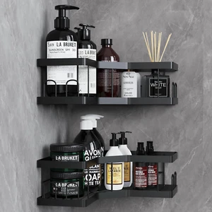 Shower Caddy, 2 Pack Bathroom Shelves, Adhesive Shower Shelf No Drilling, Black - Picture 1 of 7