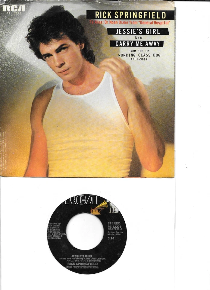 RICK SPRINGFIELD  Jessie's Girl / Carry Me Away  45 with PicSleeve - Image 1 of 1
