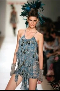 Sass & Bide Silk Dress Birds Blue Velvet Open Back Tank Vintage Printed 42 6 - Picture 1 of 7