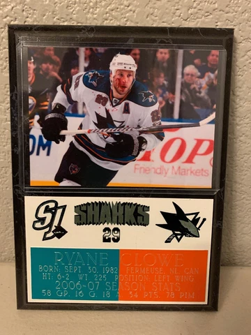 Ryane Clowe 6x8 San Jose Sharks Plaque Cover