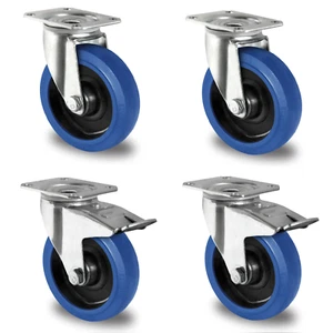 4x Blue Wheels Ø 125 mm – Bock, Lenk & Bremse wählbar – Schwerlastrolle Rolle - Bild 1 von 14