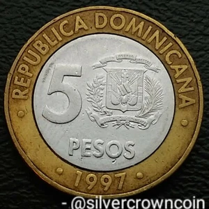 Dominicana Republic 5 Pesos 1997. KM#88. Bimetallic coin. Sanchez. One year issu - Picture 1 of 7