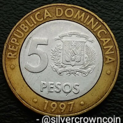 Dominicana Republic 5 Pesos 1997. KM#88. Bimetallic coin. Sanchez. One year issu - Image 1 of 4