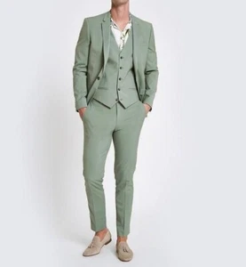 Traje de Hombre Verde Menta Calce Ajustado Muesca Solapa Fiesta Baile de graduación Novio Esmoquin Boda 3 Piezas - Imagen 1 de 8