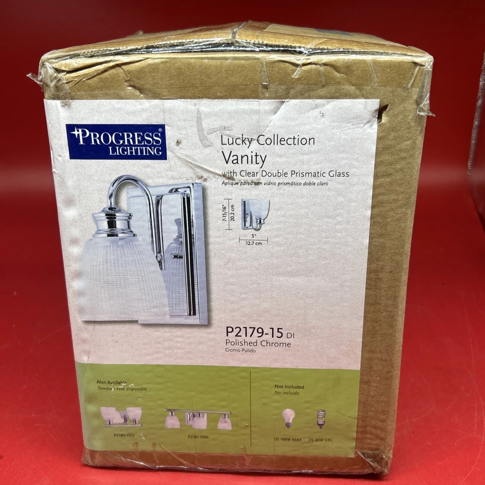 Luz de tocador de pared cromada pulida Progress Lighting Lucky Collection P2179-15 Foto 1 de 1