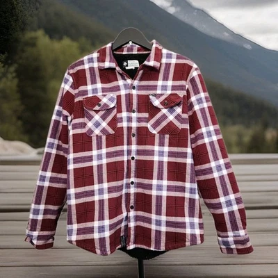 Camisa de franela forrada Sherpa LRG para hombre granate/púrpura manga larga bolsillo Foto 1 de 4