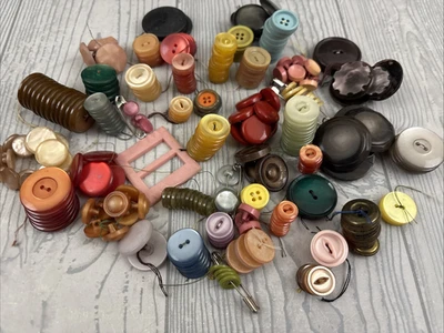 Vintage Button Lot Multicolor Plastic MCM 40s 50s 60s multiple sets - Image 1 of 4
