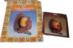 Vintage Honeycomb Turkey Thanksgiving Autumn 2 Sided Table Decoration 13” Large - Picture 1 of 2