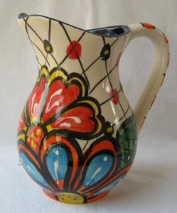 Genuine Artisan Crafted Pitcher Vase Spain hand made White Multi Color Design - Picture 1 of 1