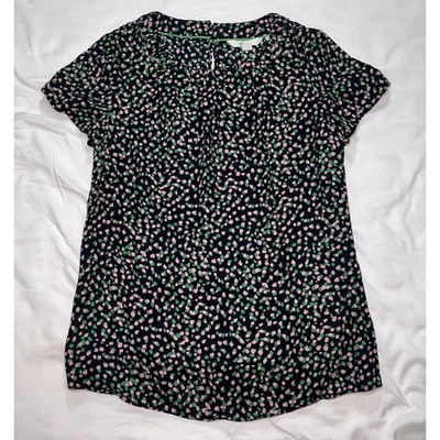 Boden Top Women's Size 2 Navy Multicolor Ravello Silk Blend Short Sleeve Blouse - Image 1 of 4