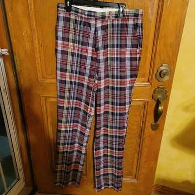 NUEVO SIN ETIQUETAS J. Pantalones de hombre Press Cotton Madras a cuadros frente plano 35 x 38 sin dobladillo Foto 1 de 4