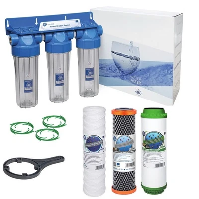 AQUAFILTER 3-stufiges ganzes Haus Hochdurchfluss Wasserfilter Entchlorierer 3/4"