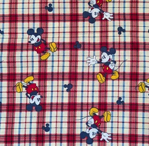 Disney Mickey Mouse on Woven Plaid Fabric Springs Creative 1 yard - Picture 1 of 2
