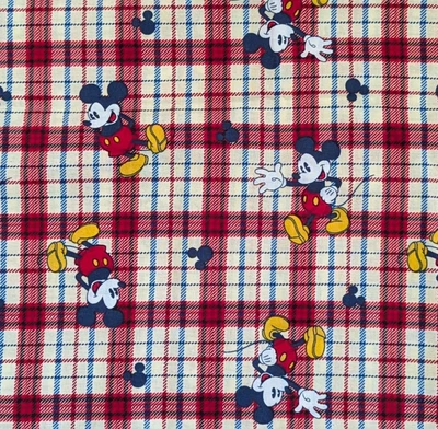 Disney Mickey Mouse on Woven Plaid Fabric Springs Creative 1 yard - Image 1 of 2