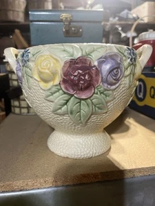 Antike Roseville 1917 Rozane strukturierte Sahnegeschirr Jardiniere mit Fußgriff - Bild 1 von 4