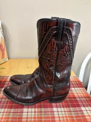 Lucchese Men's Vintage Leather Cowboy Boots Dark Cherry Red Size 10B - Image 1 of 4