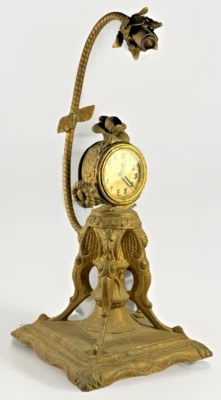 ANTIQUE GOLD CAST MILLER LAMP CO ART NOUVEAU LAMP CLOCK STAMPED ML CO 1924 USA - Image 1 of 4