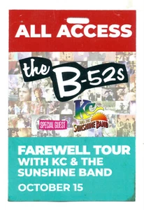 The B-52's con KC & the Sunshine Band Lugar Emitido Todo Acceso Backstage Pass - Imagen 1 de 1