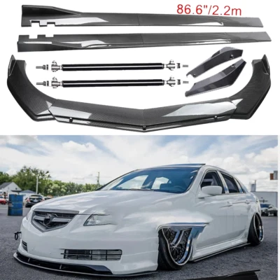 Carbon Fiber Front Bumper Lip Spoiler & Side Skirt For Acura TL Foto 1 de 4