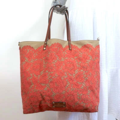 Valentino Glam Reversible Lace Tote Orange/Tan Large Crossbody Shoulder Bag - Image 1 of 4