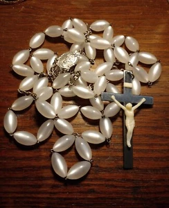 VTG CATHOLIC THE LAST ROSARY MOONGLOW BEAD FUNERAL CASKET WALL HANGING 48" - Picture 1 of 9
