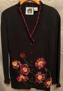 Storybook Knits Black Floral Cardigan Sweater Women Embroidered XS - Picture 1 of 7