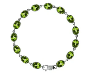 9ct White Gold Natural Peridot 21.00ct Oval Gemstone Tennis Bracelet British - Picture 1 of 5