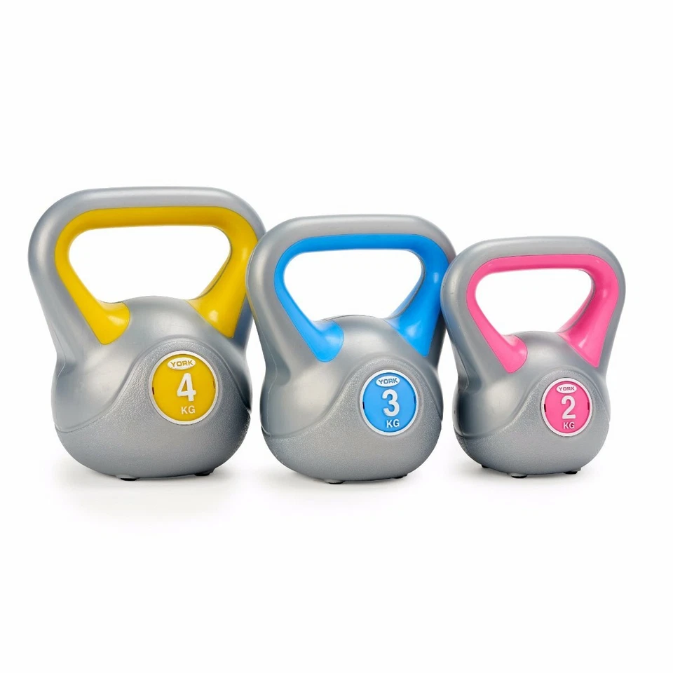 York 2 kg 3 kg y 4 kg Kettlebell Set vinilo levantamiento de pesas ejercicio fitness entrenamiento Foto 1 de 4