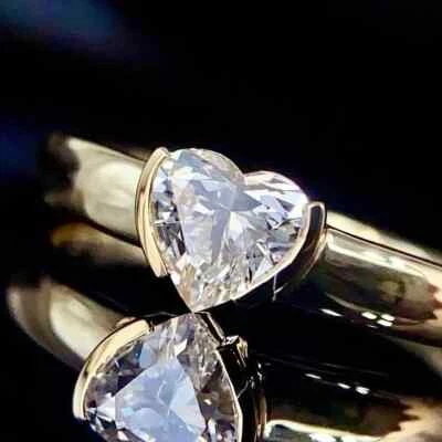 2CT Heart Cut Lab Created Diamond Women's Engagement Ring 14K Yellow Gold Finish - Image 1 of 3