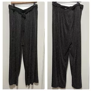 Torrid Black Lurex Self-Tie Wide Leg Pants Metallic Glitter Striped Size 2X NWT - Picture 1 of 12