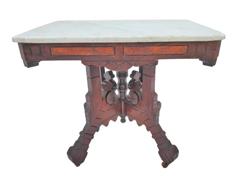 Walnut Victorian Marble Top Coffee Table / Lamp Table Circa 1870s Cover